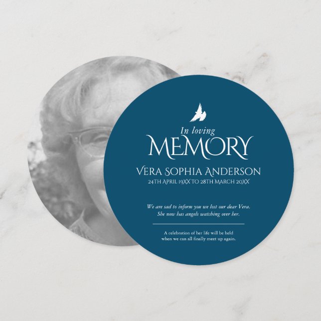 Dans l'amour mémoire colombe photo faire-part de m (Devant / Derrière)