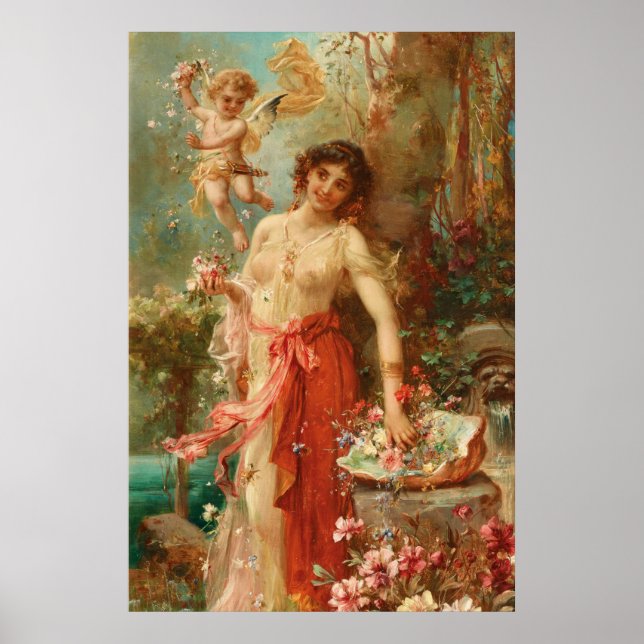 Dans le jardin aux fleurs de Hans Zatzka - affiche (Devant)
