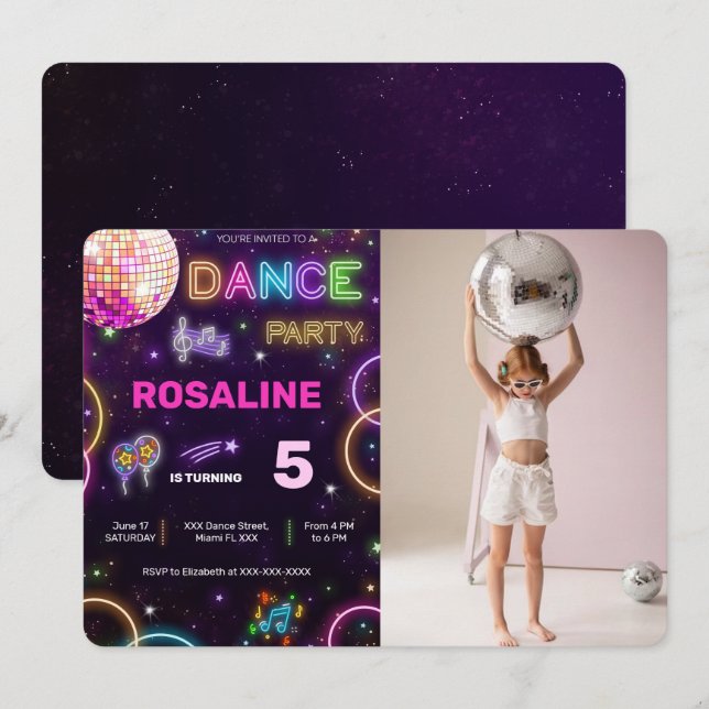 Danse Anniversaire Photo Invitation (Devant / Derrière)
