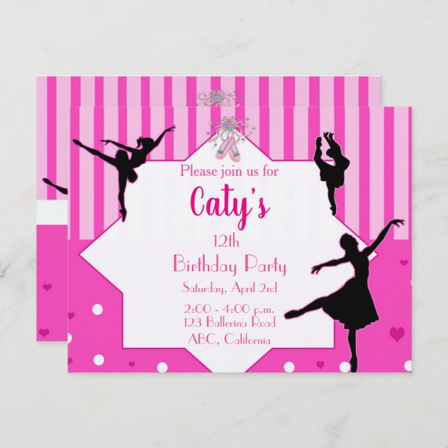 Danse Ballerina silhouette Anniversaire Invitation (Devant / Derrière)