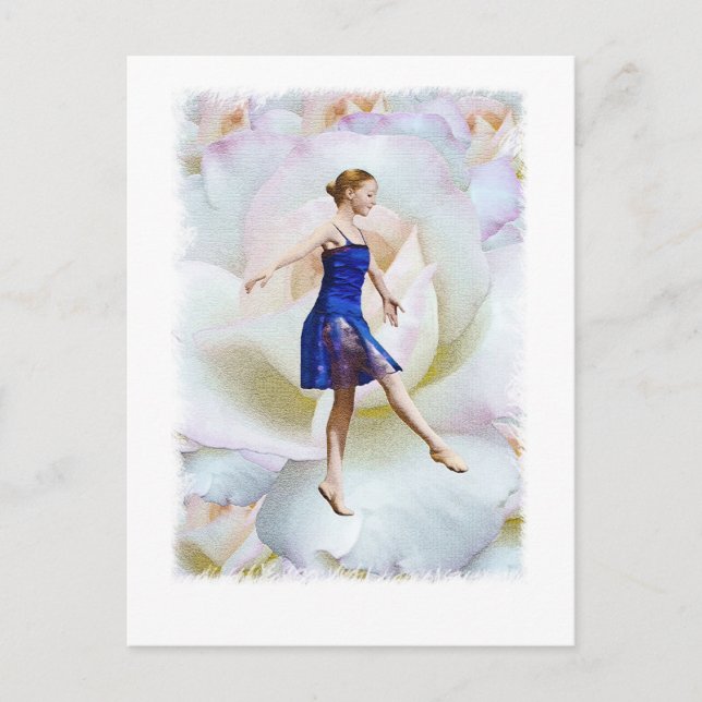 Danse de ballet sur carte postale Rose blanche (Devant)
