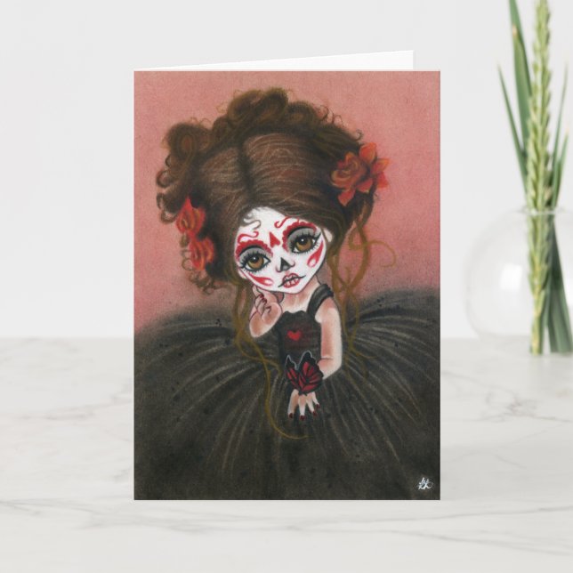 Danse Macabre big eye girl dia de los muertos Card Karte (Vorderseite)