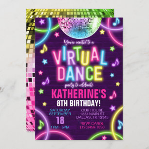 Danse virtuelle Neon Glow Invitation d'anniversair