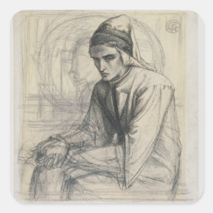 Dante in Meditation Holding a Pomegranate, c.1852 Quadratischer Aufkleber