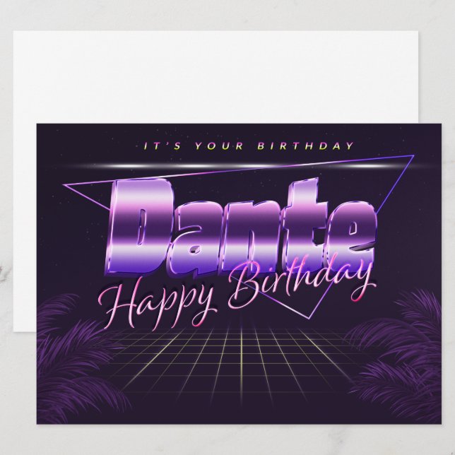 Dante Nom Prénom carte rétro lilas anniversaire (Devant / Derrière)