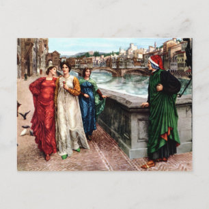 Dante trifft Beatrice in Florenz Kunstmalerei Feiertagspostkarte