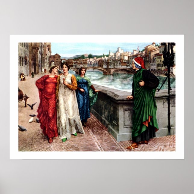 Dante trifft Beatrice in Florenz Kunstmalerei Poster (Vorne)