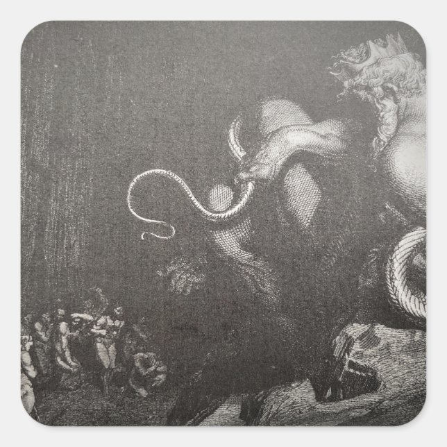 Dante & Virgil meet Minos and his tail - Inferno Quadratischer Aufkleber (Vorderseite)