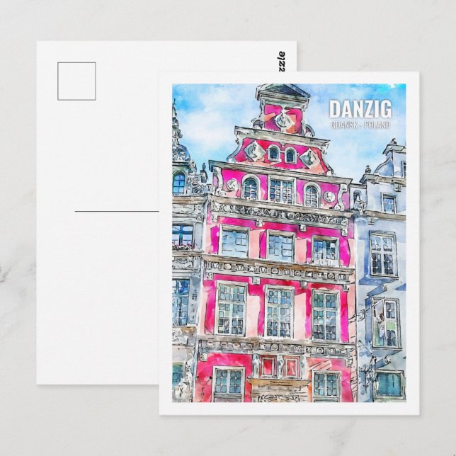 Danzig Gdansk Polen Reisen Wasserfarbsketch Postkarte (Vorne/Hinten)