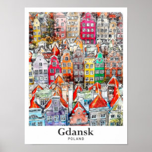 Danzig Polen Reise Wasserfarben Skizze Handgezeich Poster