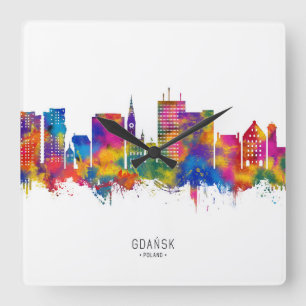 Danzig Polen Skyline Quadratische Wanduhr