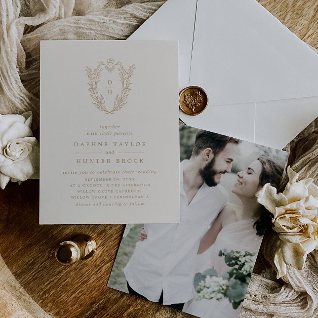 DAPHNE Classic Cream Gold Formal Foto Wedding Einladung (DAPHNE Classic Cream Gold Formal Photo Wedding Invitation)