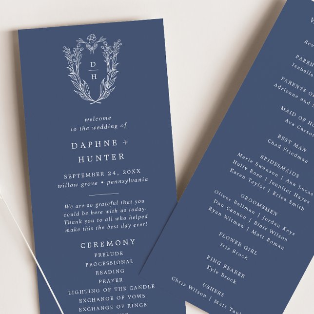 DAPHNE Dark Blue Botanical Minimalistisch Navy Hoc Programm (DAPHNE Dark Blue Botanical Minimalist Navy Wedding Program)