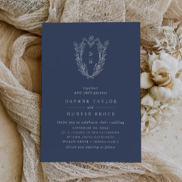 DAPHNE Dark Blue Silver Foil Botanical Wedding Folieneinladung