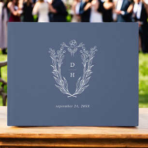 DAPHNE Dark Blue White Moderne Botanische Hochzeit Gästebuch