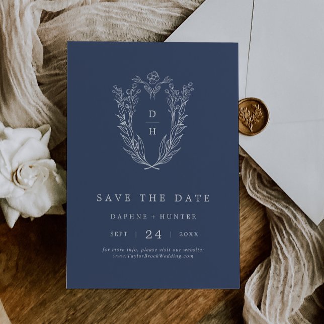DAPHNE Elegant Dark Blue Minimal Einfache Hochzeit Save The Date (DAPHNE Elegant Dark Blue Minimal Simple Wedding Save The Date)