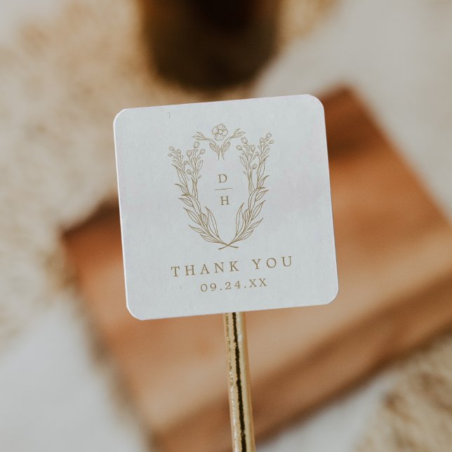 DAPHNE Elegant Gold White Classy Wedding Vielen Da Quadratischer Aufkleber (DAPHNE Elegant Gold White Classy Wedding Thank You Square Sticker)