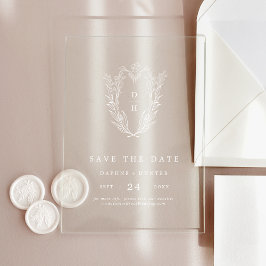 DAPHNE Floral Monogram White Wedding Save the Date Acryleinladungen