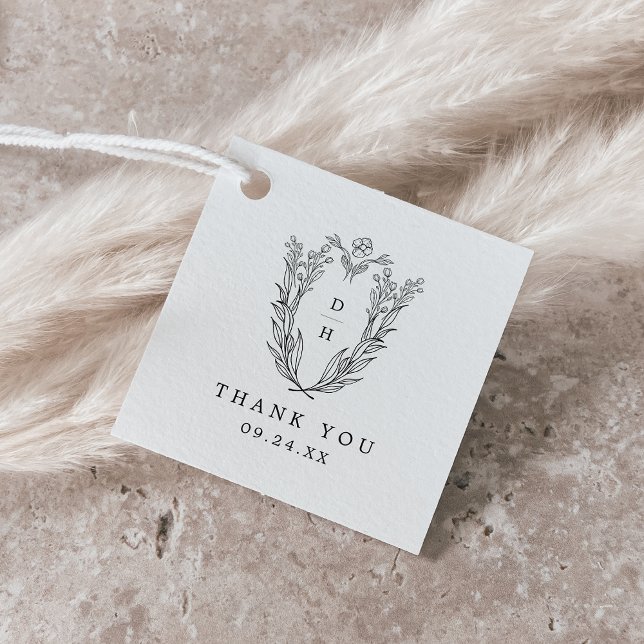 DAPHNE Floral Schwarz-weiß Simple Wedding Vielen D Geschenkanhänger (DAPHNE Floral Black White Simple Wedding Thank You Favor Tags)