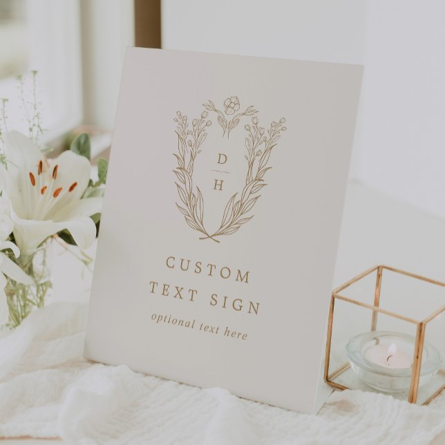 DAPHNE Minimalistische Creme Gold formelle Hochzei Sockelschild (DAPHNE Minimalist Cream Gold Formal Custom Wedding Pedestal Sign)