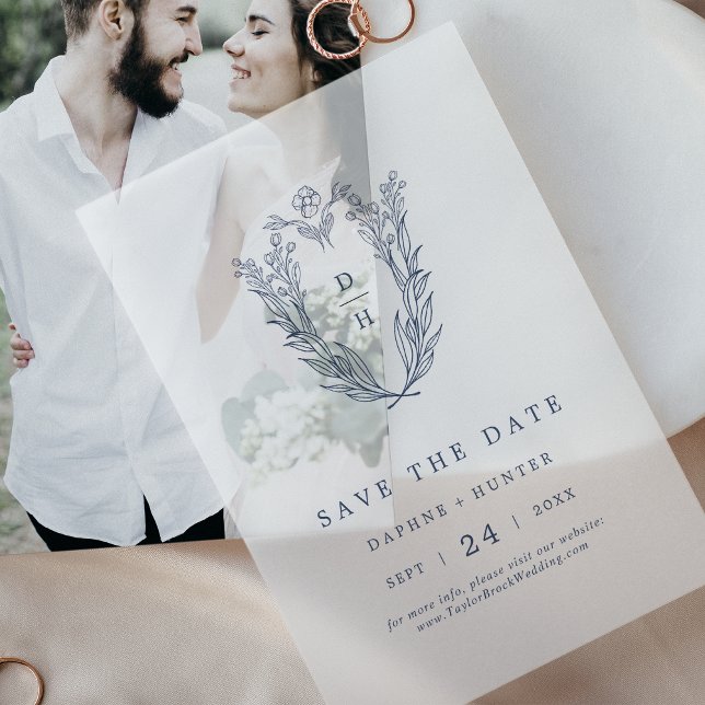 DAPHNE Navy Minimalistische Hochzeit speichern das (DAPHNE Navy Blue Minimalist Wedding Save The Date Vellum Invitations)