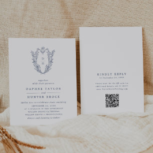 DAPHNE QR Code White Blue Minimalistisch Navy Hoch Einladung