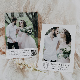 DAPHNE Schwarz-weißes florales Wappen Minimalistis Save The Date