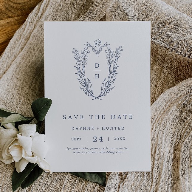 DAPHNE White Blue Moderne Botanische Hochzeit Save The Date (DAPHNE White Blue Modern Botanical Elegant Wedding Save The Date)