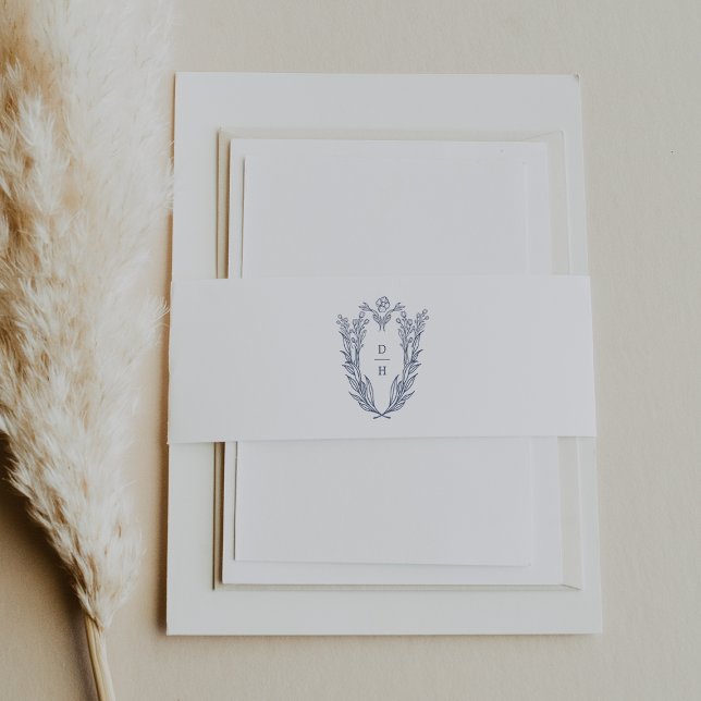 DAPHNE White Blue Moderne Elegante Hochzeit der Bl Einladungsbanderole (DAPHNE White Blue Modern Elegant Floral Wedding Invitation Belly Band)