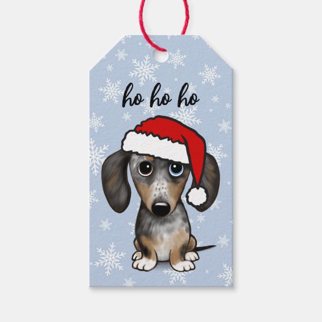 Daple Dackel Santa Niedliche Dackel Hund Weihnacht Geschenkanhänger (Vorderseite)