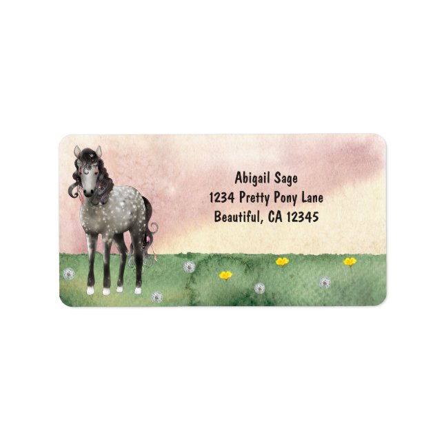 Daple Gray Horse in Wildblume Wiese-Adresse Adressaufkleber (Vorne)