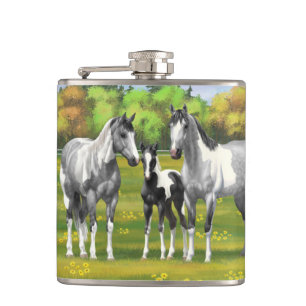 Daple Gray Pinto Paint Horses In Summer Pasta Flachmann