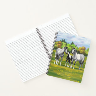 Daple Gray Pinto Paint Horses In Summer Pasta Notizbuch