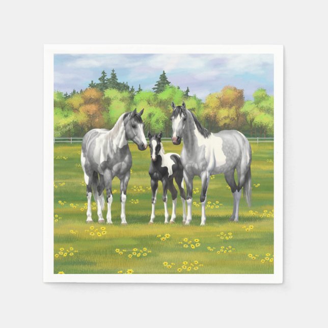 Daple Gray Pinto Paint Horses In Summer Pasta Serviette (Vorderseite)