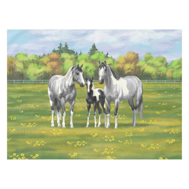 Daple Gray Pinto Paint Horses In Summer Pasta Tischdecke (Vorderseite (Horizontal))