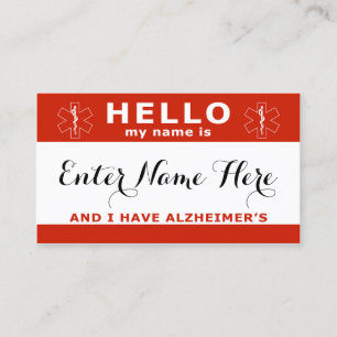 D'appel BONJOUR j'ai alzheimers carte de contact d'urgence