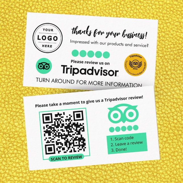 D'appel Carte de demande d'avis Tripadvisor avec QR Code (Tripadvisor Review Request Card that you can personalize with your Logo and QR Code)