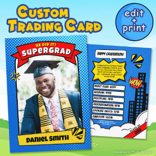 D'appel Carte de fin d'études éditable de style BD, Super