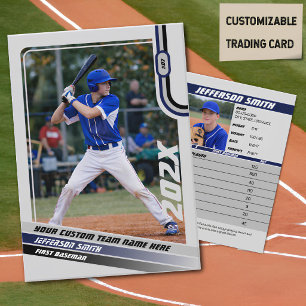 D'appel Carte de joueur de baseball personnalisée bleu gri