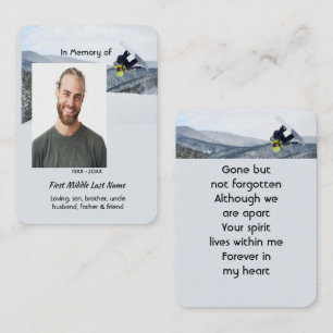 D'appel Carte de prière Mémorial Cadeau Souvenir Snowboard