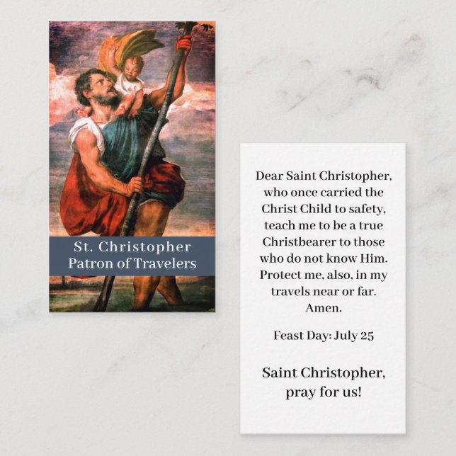 D'appel Carte de prière personnalisée Saint Christopher (Devant / Derrière)