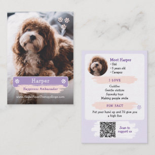 D'appel Carte de visite pour chien de thérapie avec photo