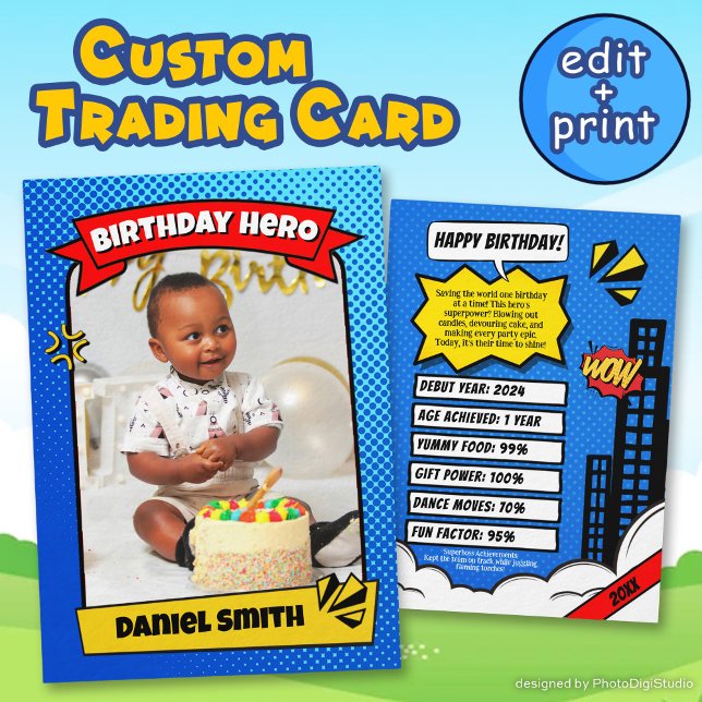 D'appel Carte d'échange de cookies personnalisée, Bande de (Custom Comic Birthday Trading Card Birthday Favors)