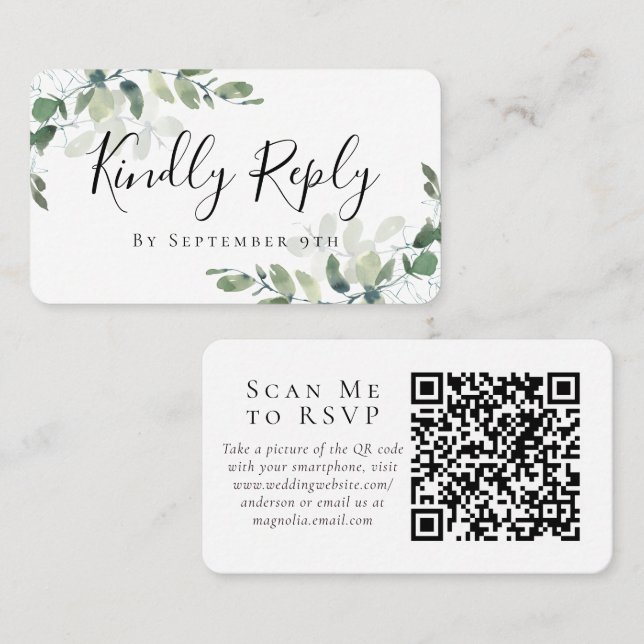 D'appel Site Mariage Eucalyptus QR Code carte RSVP (Devant / Derrière)