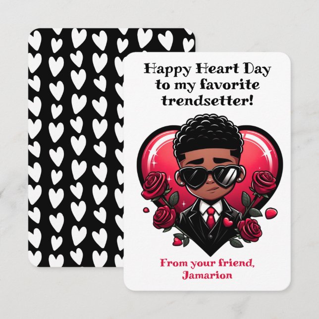 Dapper African American Boy Classroom Valentine Dankeskarte (Vorne/Hinten)