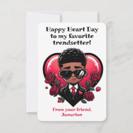 Dapper African American Boy Classroom Valentine Dankeskarte