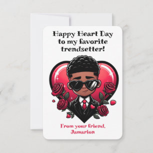 Dapper African American Boy Classroom Valentine Dankeskarte