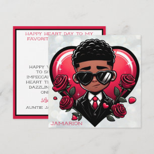 Dapper African American Boy Red Heart Valentine Karte