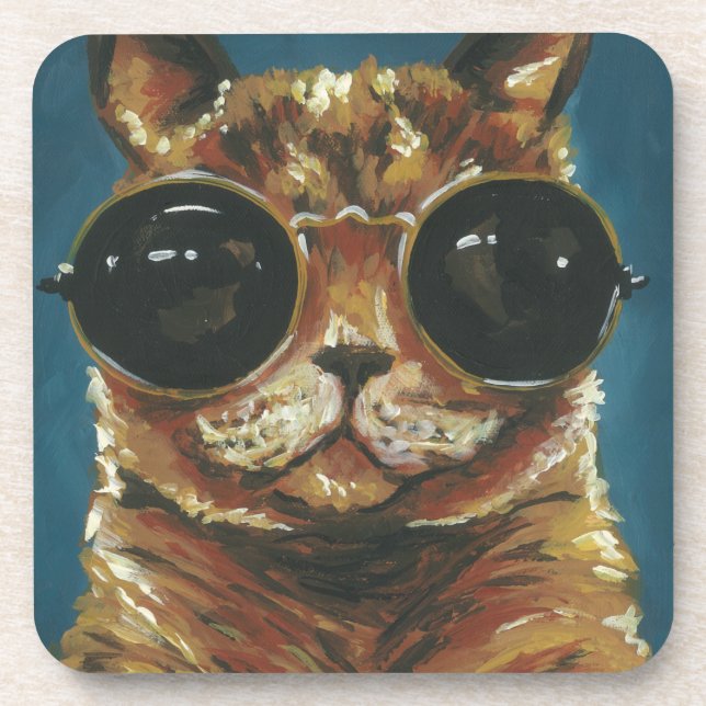 Dapper Animal | Kitty in Sonnenbrille Getränkeuntersetzer (Vorderseite)