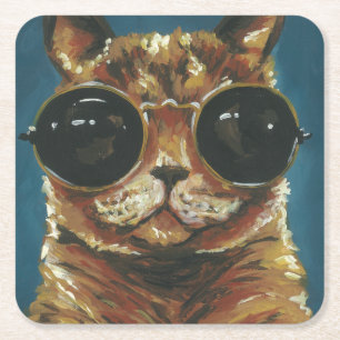Dapper Animal Kitty in Sonnenbrille Rechteckiger Pappuntersetzer